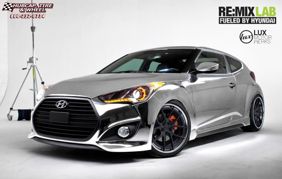 vehicle gallery/hyundai veloster niche targa  Gloss Black with Brushed Face wheels and rims